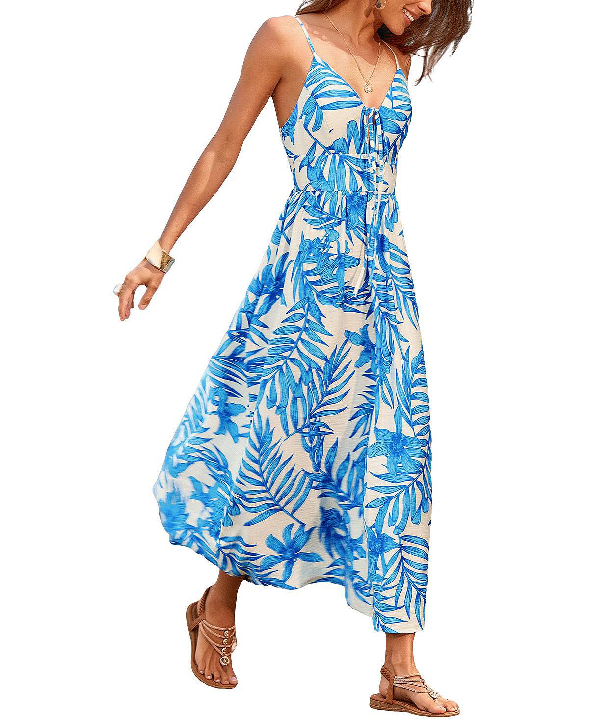Cupshe Women's V-Neck Leaf Print Beach Dress view 2 — MAYCSS fashion products