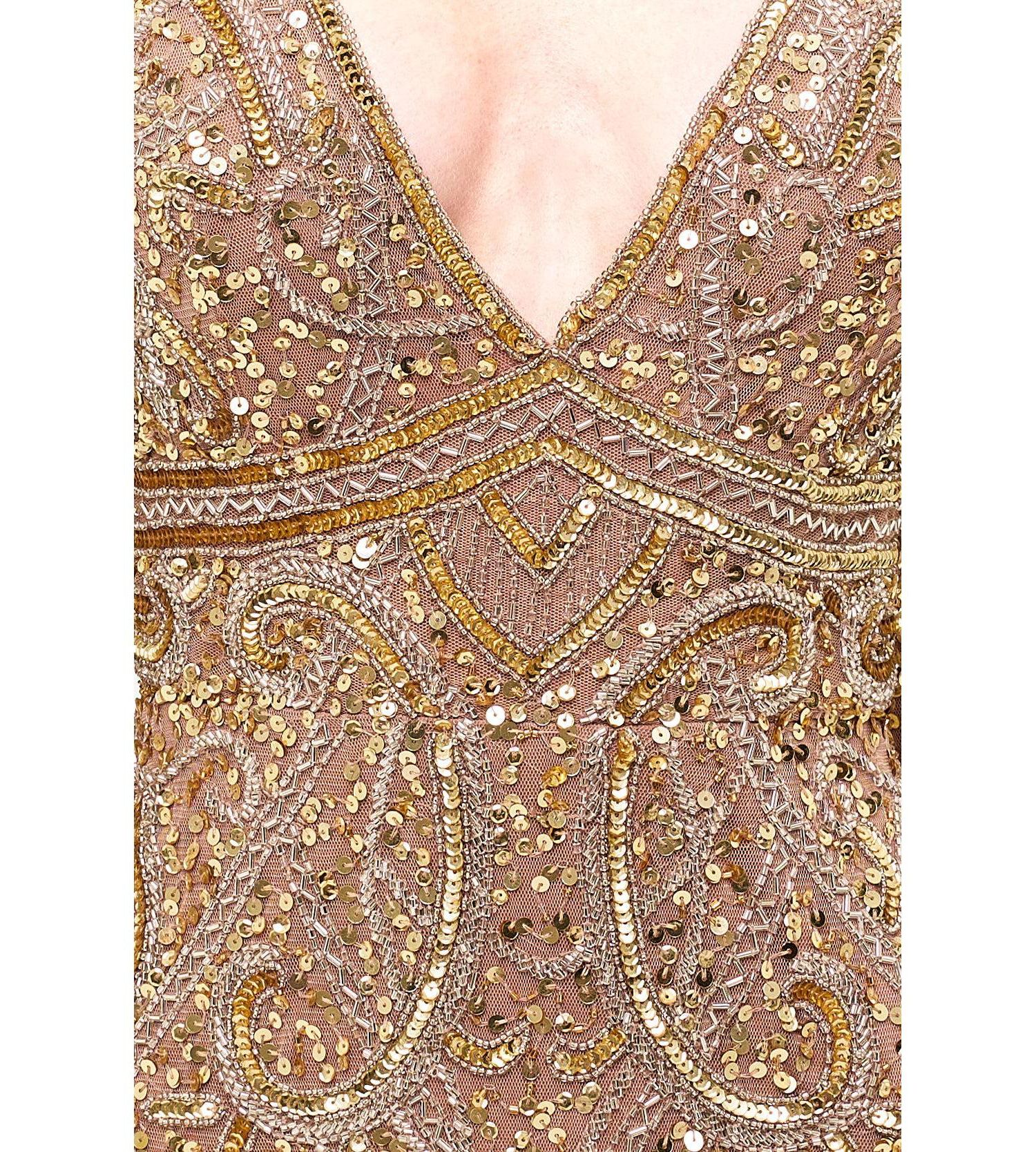 Women's Embellished Sequin V-Neck Maxi Dress