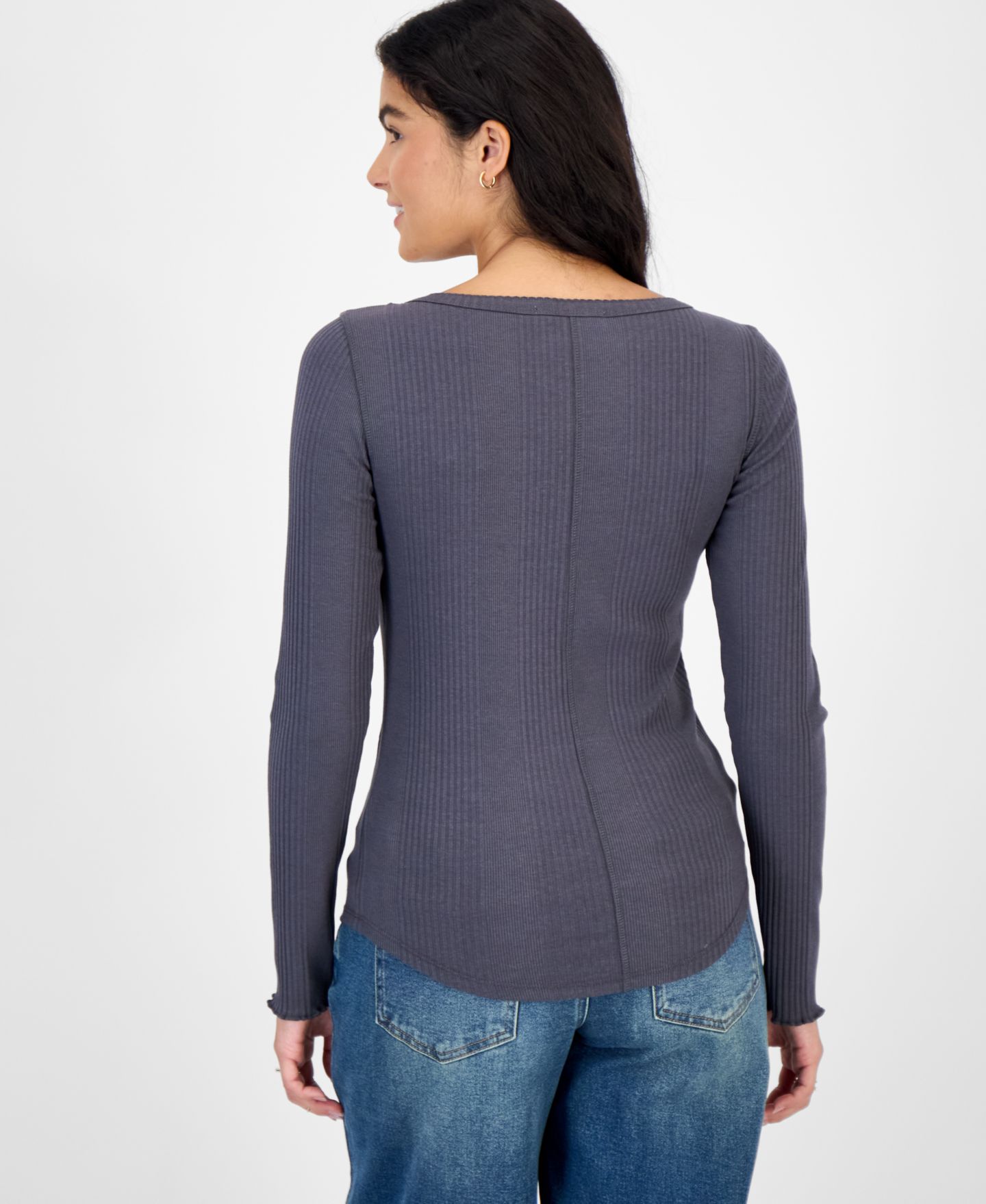 Женский топ Hippie Rose Henley в рубчик, многослойный, длинный рукав, для подростков, цвет: Серый / Белый — фото 3