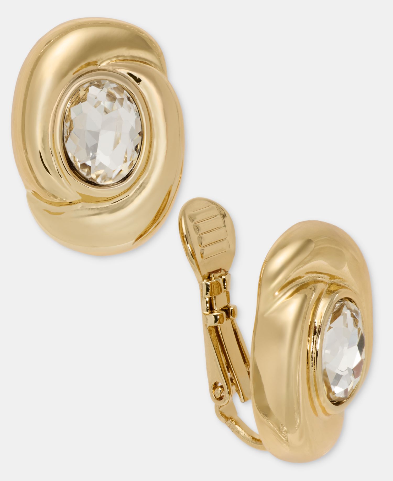 Crystal Twisted Oval Clip-On Button Earrings