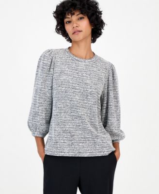 Petite 3/4-Balloon Sleeve Boucle-Knit Top 