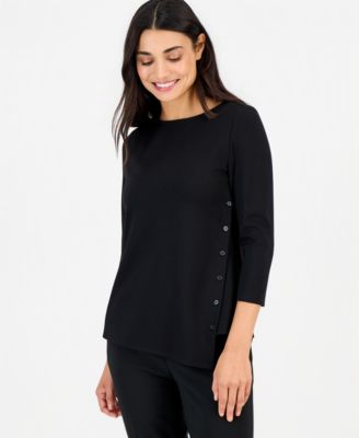 Petite 3/4-Sleeve Asymmetrical Button Top 