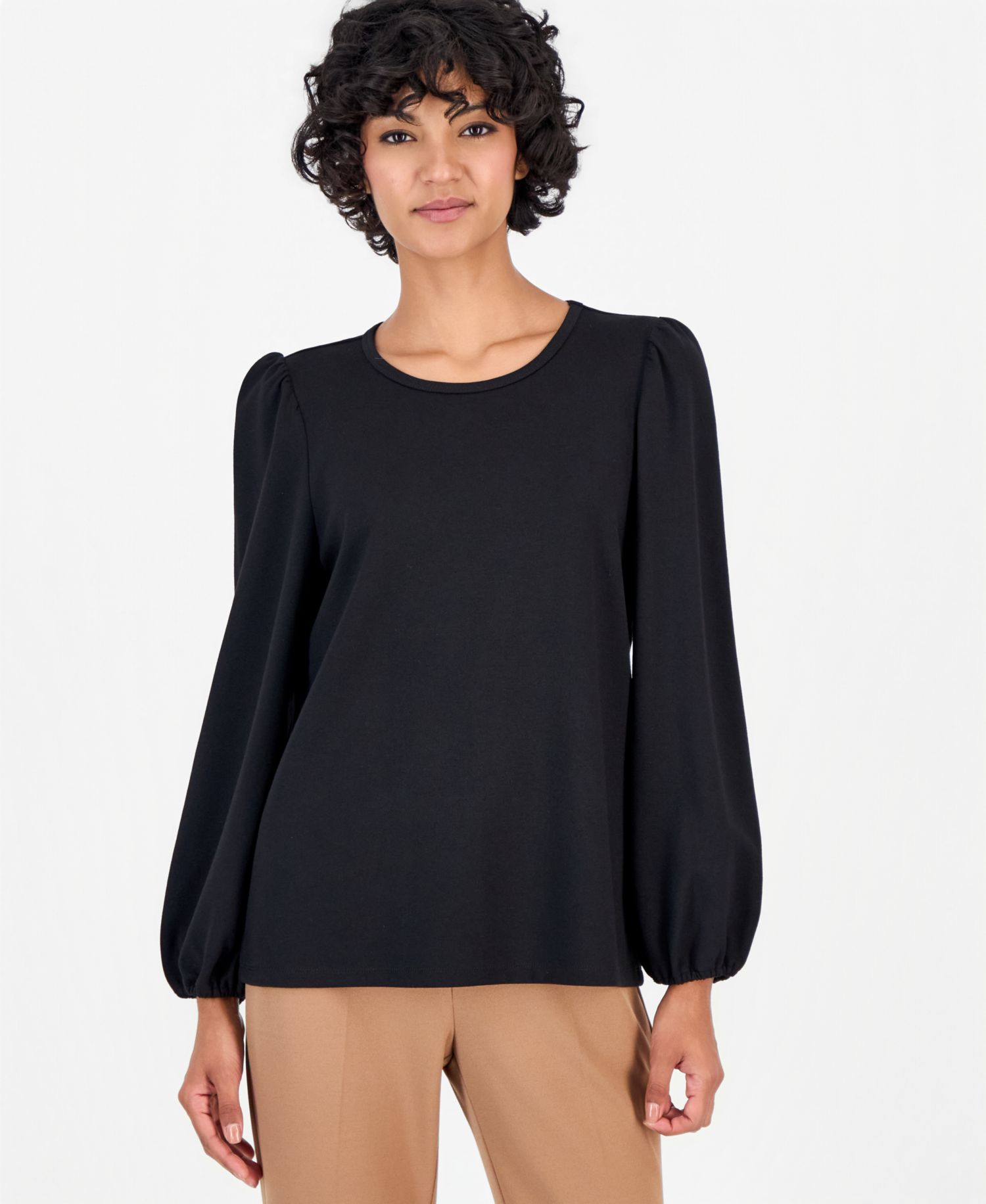 Petite Serenity Knit Long-Sleeve Crewneck Blouse