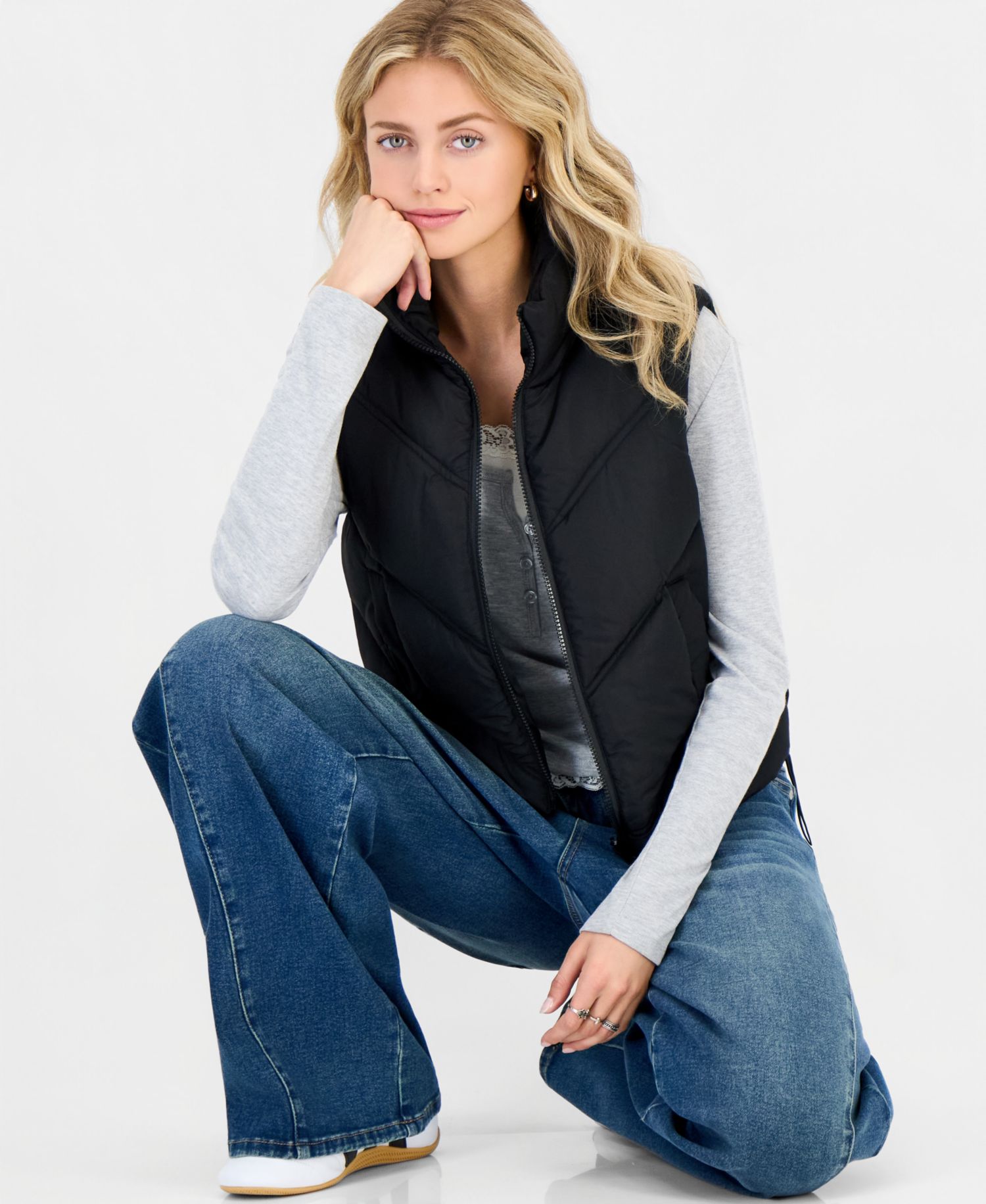 Juniors' Mitered-Quilted Puffer Vest