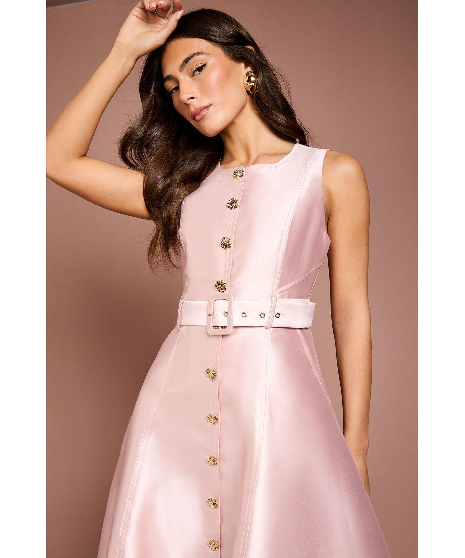 Women's Button Through Belted A-Line Dress