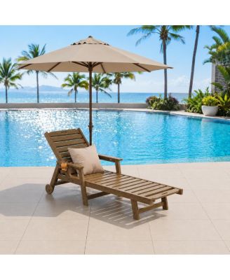 1 piece HDPE Chaise Lounge Chair, 5-Position Adjustable Backrest, Wheels and Cup Holder, Weather-Resistant Outdoor Recliner for Poolside