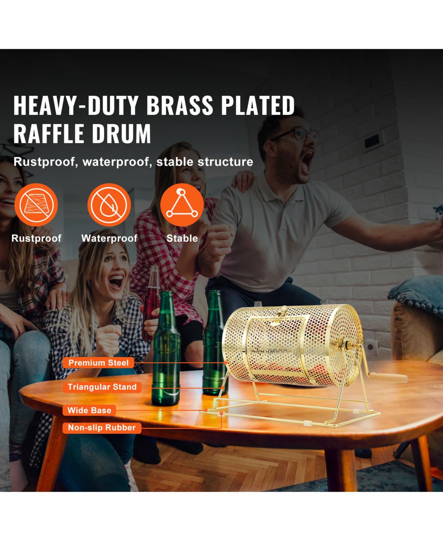 Детские игрушки VEVOR Brass-Plated Raffle Drum Holds 2500 Tickets, Ages 7+, цвет: Яркий жёлтый — фото 2