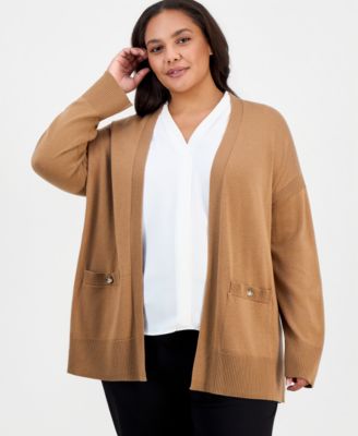 Plus Size Shawl Collar Side-Slit Cardigan