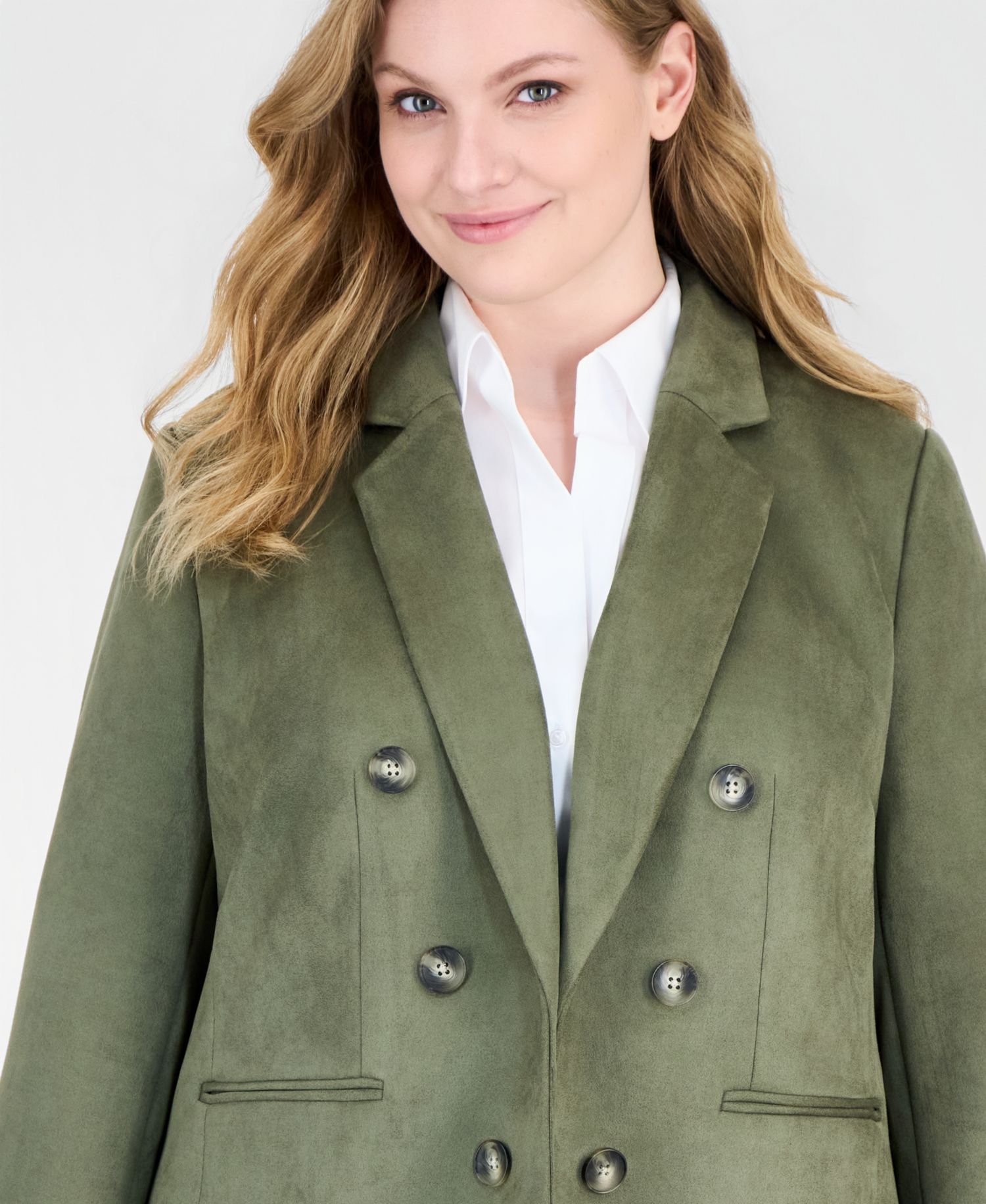Plus Size Faux-Double-Breasted Faux Suede Blazer