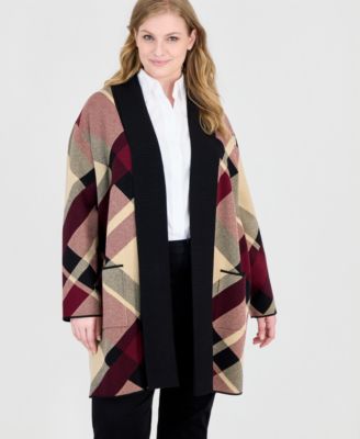 Plus Size Plaid Turnback Collar Cardigan