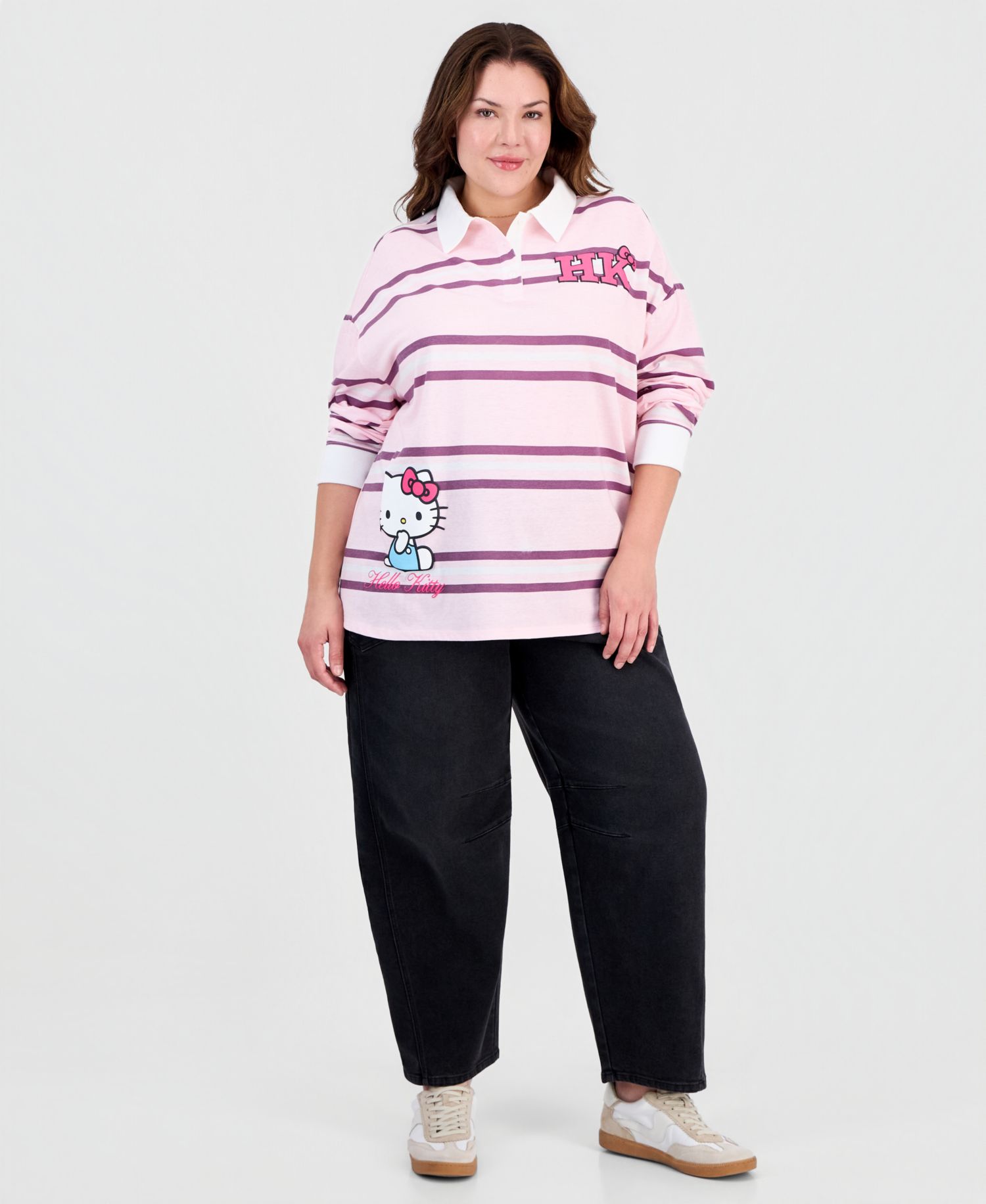 Plus Size Hello Kitty Athletic Striped Polo Shirt