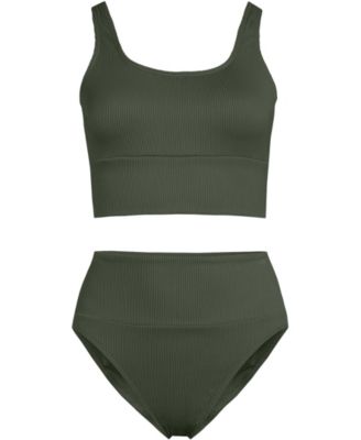 Plus Size Tugless Ribbed Midkini and High Waisted Bottom Swimsuit Set