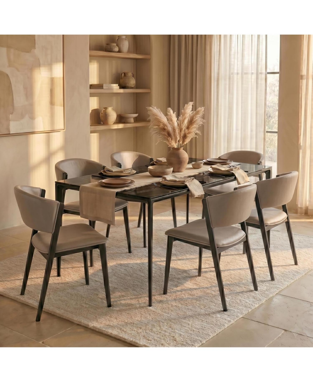 LeisureMod Aspen Modern Dining Chairs Set of 2 Leather Kitchen Side Chair - Open Back and Curved Design, Iron Legs, Accent Seating for Room