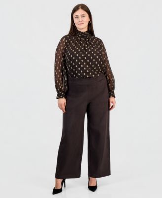 Plus Size Faux Suede High-Waisted Wide-Leg Pull-On Pants