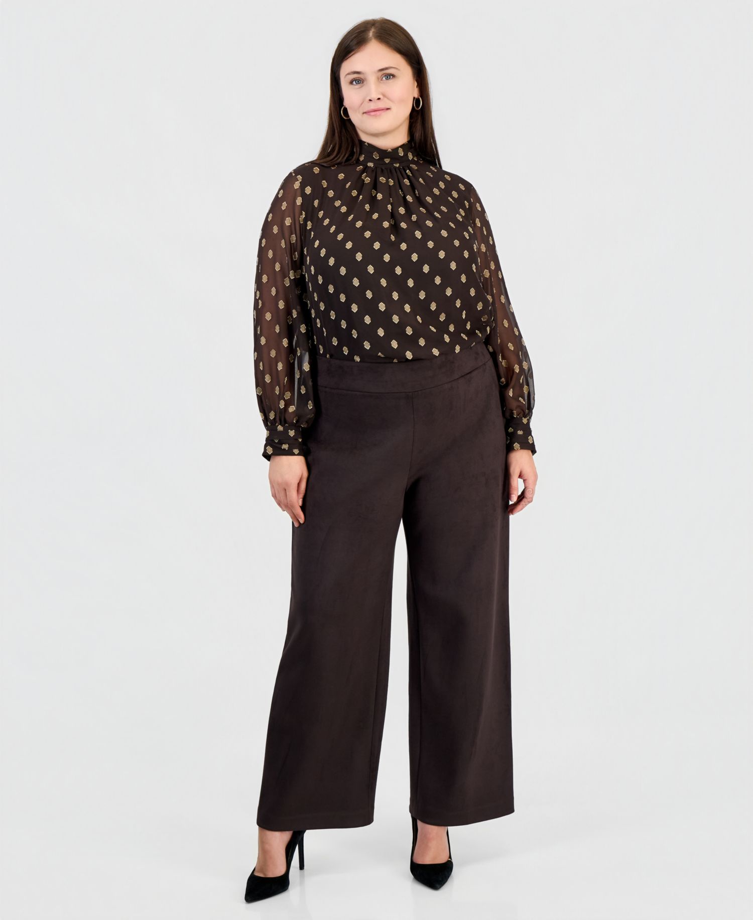 Plus Size Faux Suede High-Waisted Wide-Leg Pull-On Pants