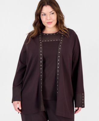 Plus Size Embellished Open Front Cardigan