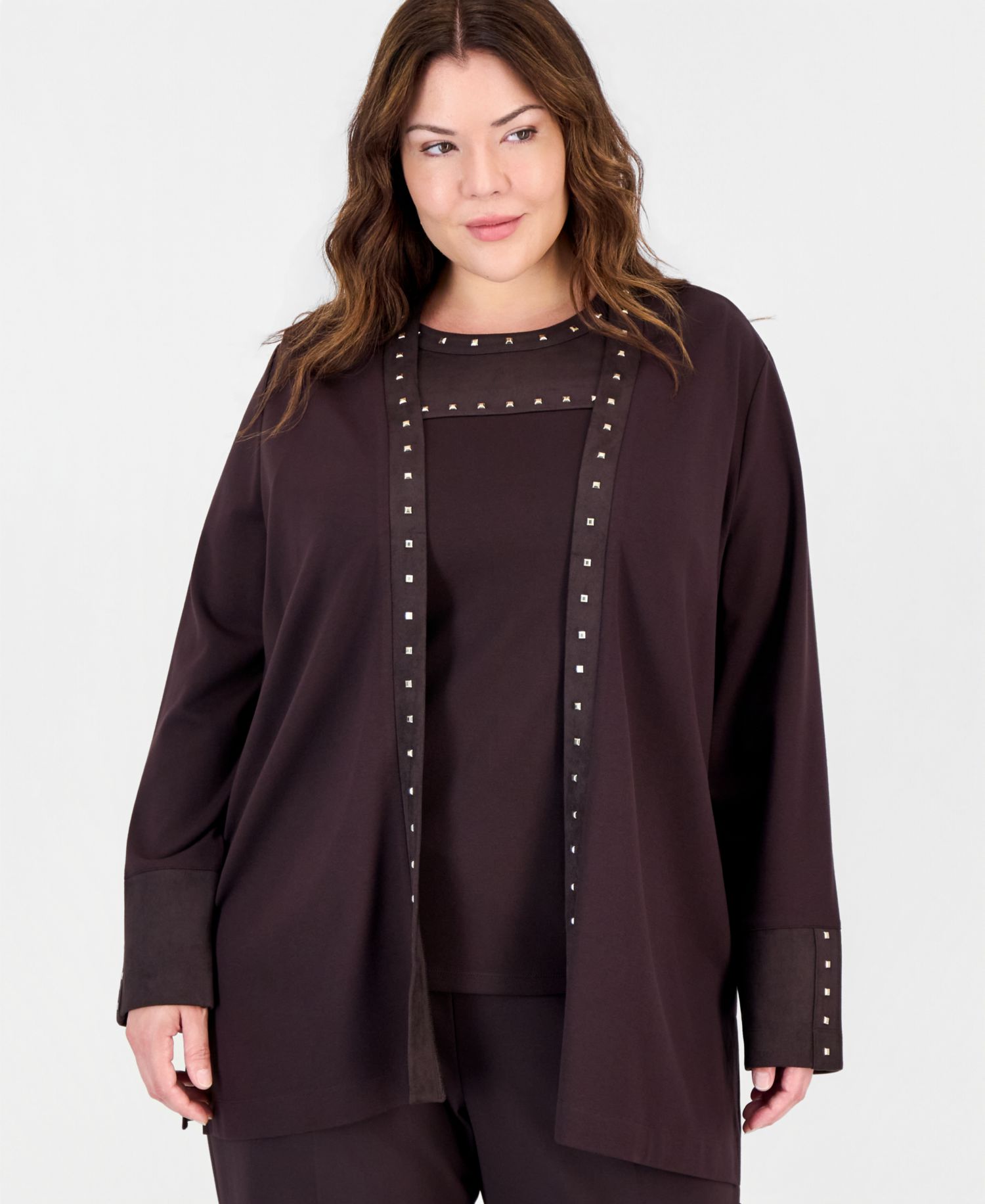 Plus Size Embellished Open Front Cardigan