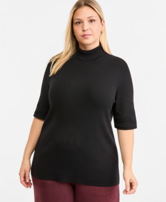 Plus Size Fitted Half-Sleeve Turtleneck Sweater