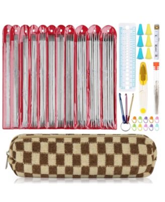 55-Piece Double Pointed Knitting Needles Set - Short Knitting Needles for Beginners - 11 Sizes Stainless Steel Metal Knitting Needle Set