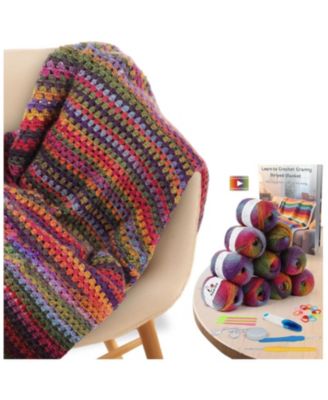 Blanket Crochet Kit for Beginners, Gradient Blanket, Complete Starter Crochet Kit with Enough Warm Wool Yarn, Video Tutorials