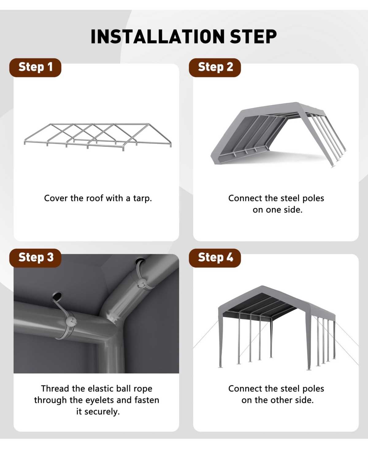 homfan 10x20Feet Carport Canopy – Waterproof Uv Front and Sidewalls, 200G Pe Tarpaulin Replacement for Garage Car Tent