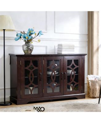Buffet Sideboard Cabinet with 3 Tempered Glass Doors, Adjustable Shelves MDF Storage
