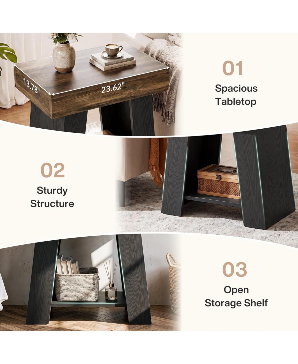 Tribesigns 2-Tier End Table: Farmhouse couch side table with storage shelf. Heavy-duty wooden bedside nightstand for living room,bedroom.