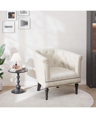 Modern Barrel Accent Chair, Tufted Back with Nailhead Trim, Upholstered Comfort Lounge for Living Room, Bedroom, Patio and Office