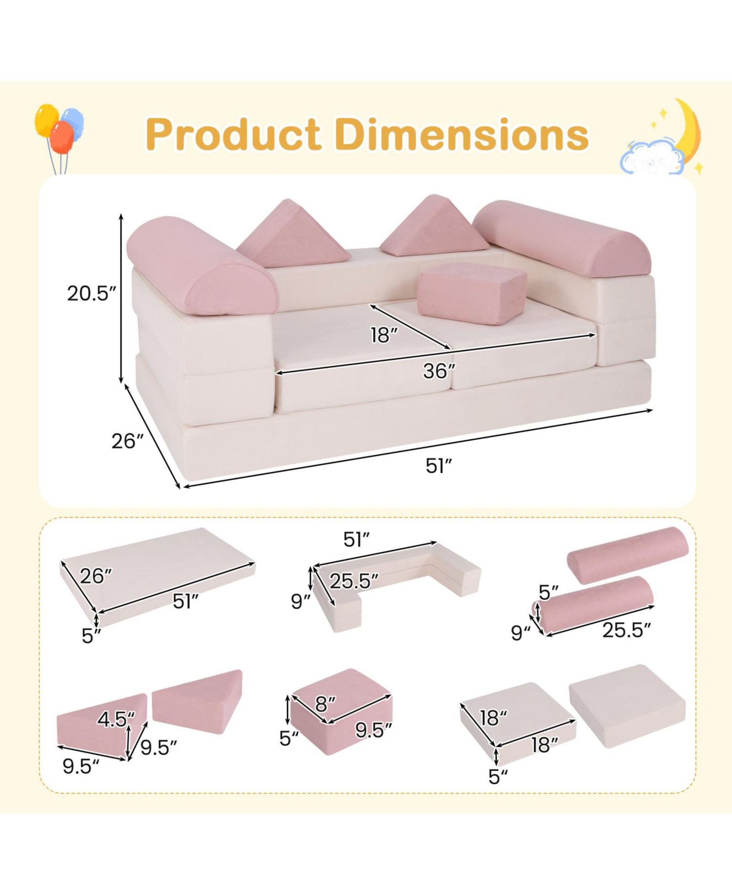 9-Piece Climb and Crawl Foam Play Set with Suede Covers for Kids Ages 3+
