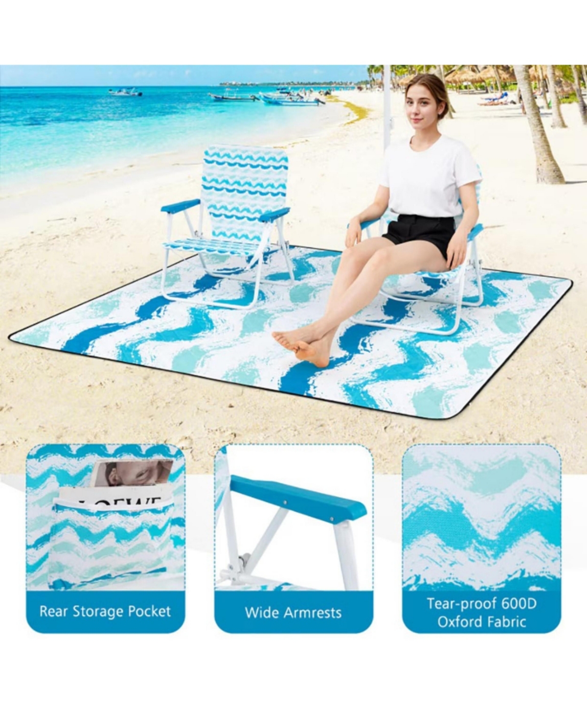 Yiortwo 4-Piece Beach Umbrella Set with Folding Chairs, Picnic Blanket and Carry Bag