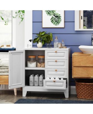33" Metal Bathroom Cabinet with 4 Drawers and Door, Floor Storage Organizer with Shelves for Toilet Paper