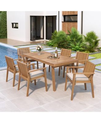 7-Piece Outdoor Patio Dining Set with Acacia Wood Table and Dining Chairs