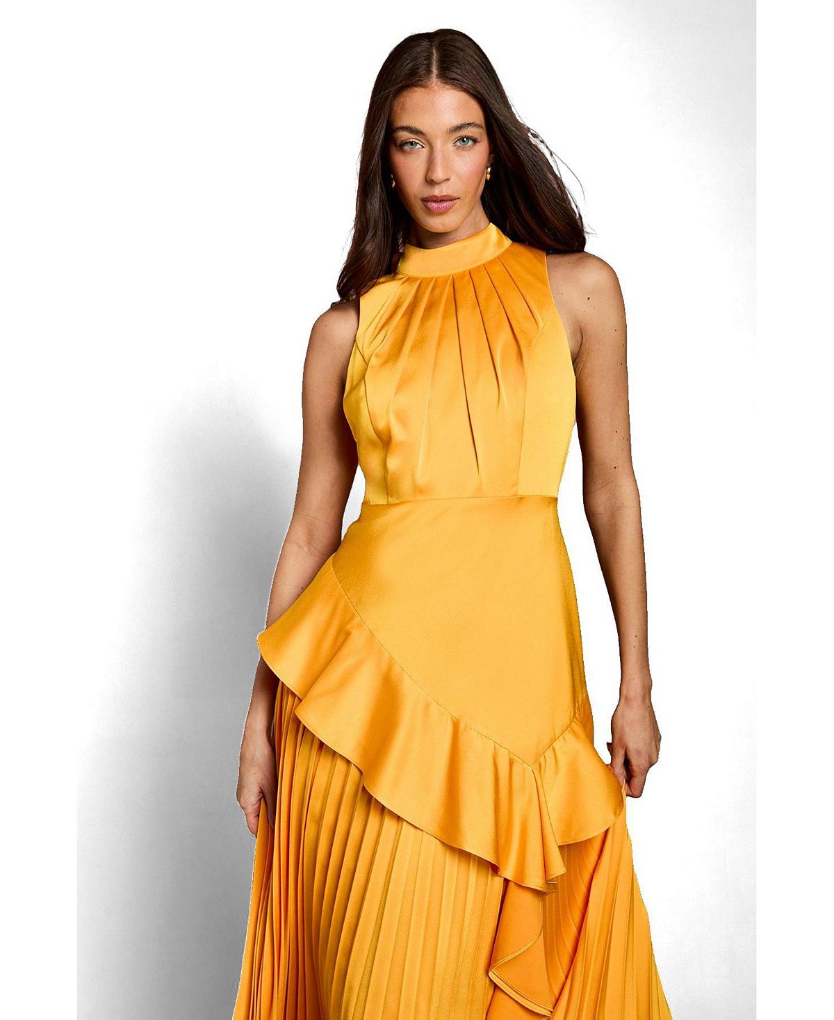 Coast Women's Satin Crepe High-Neck Pleated Maxi Dress view 2 — MAYCSS fashion products