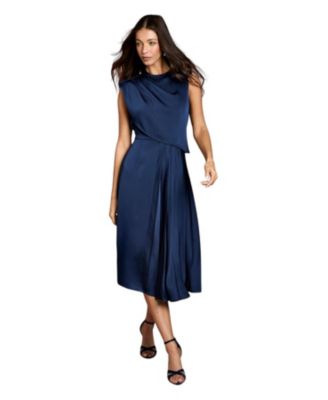 Women's Satin Pleated Midi Dress