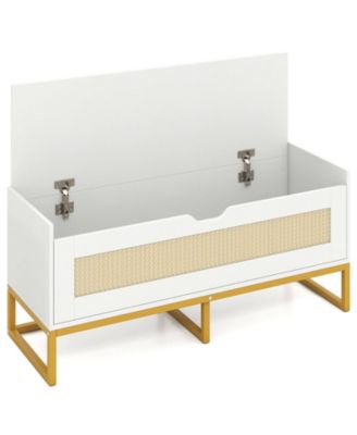 39.5" Rattan Storage Chest with Padded Seat, Flip-Top and Safety Hinges for Bedroom