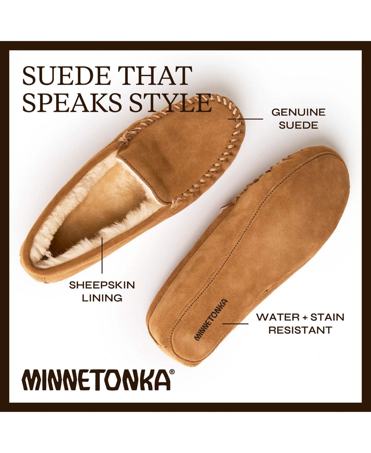 Мужские тапочки Minnetonka Suede Sheepskin Soft Leather Sole Slippers, цвет: Рыжевато-коричневый — фото 2