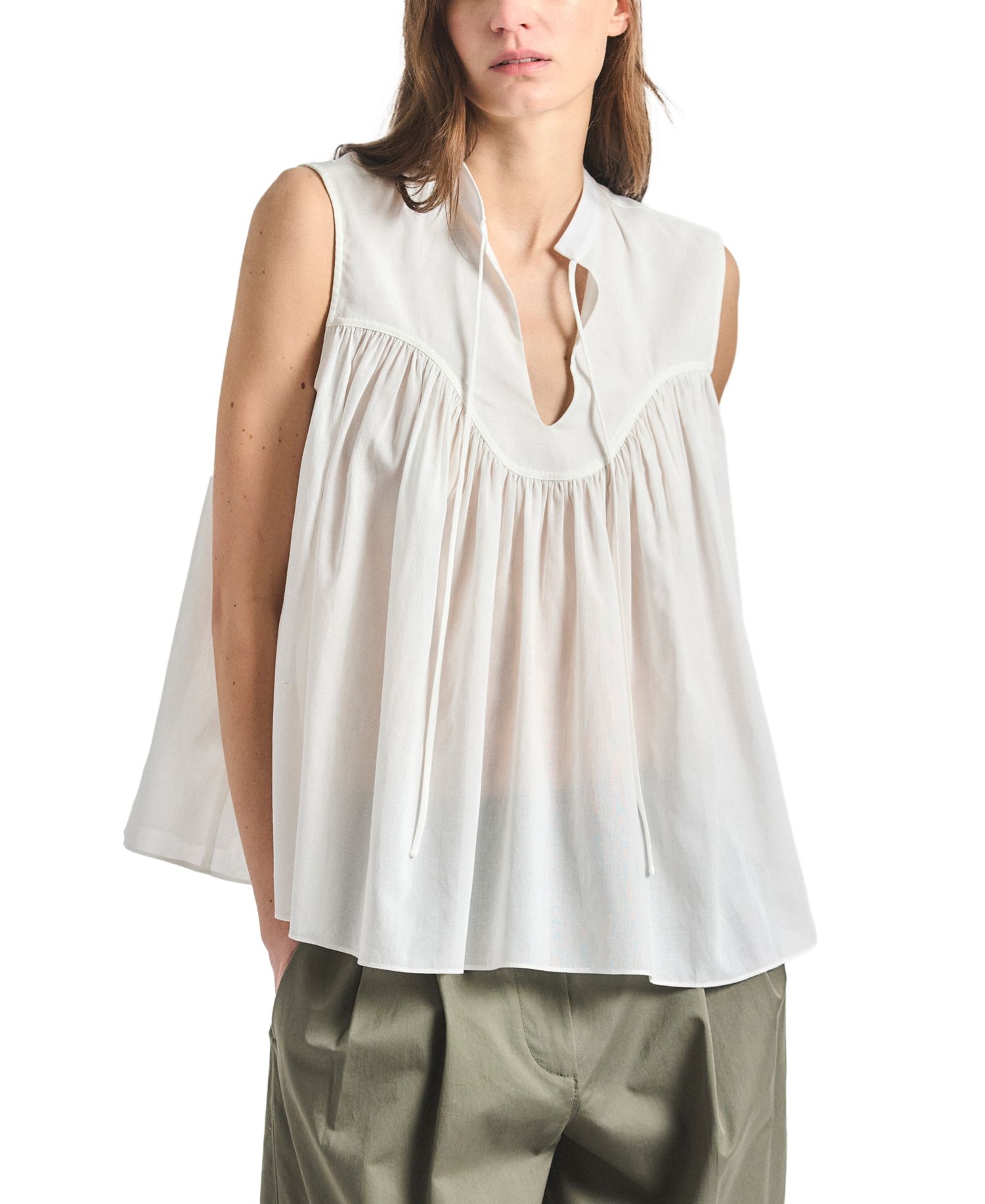 Women's Chase Sheer Cotton Lawn Sleeveless Yoked Top