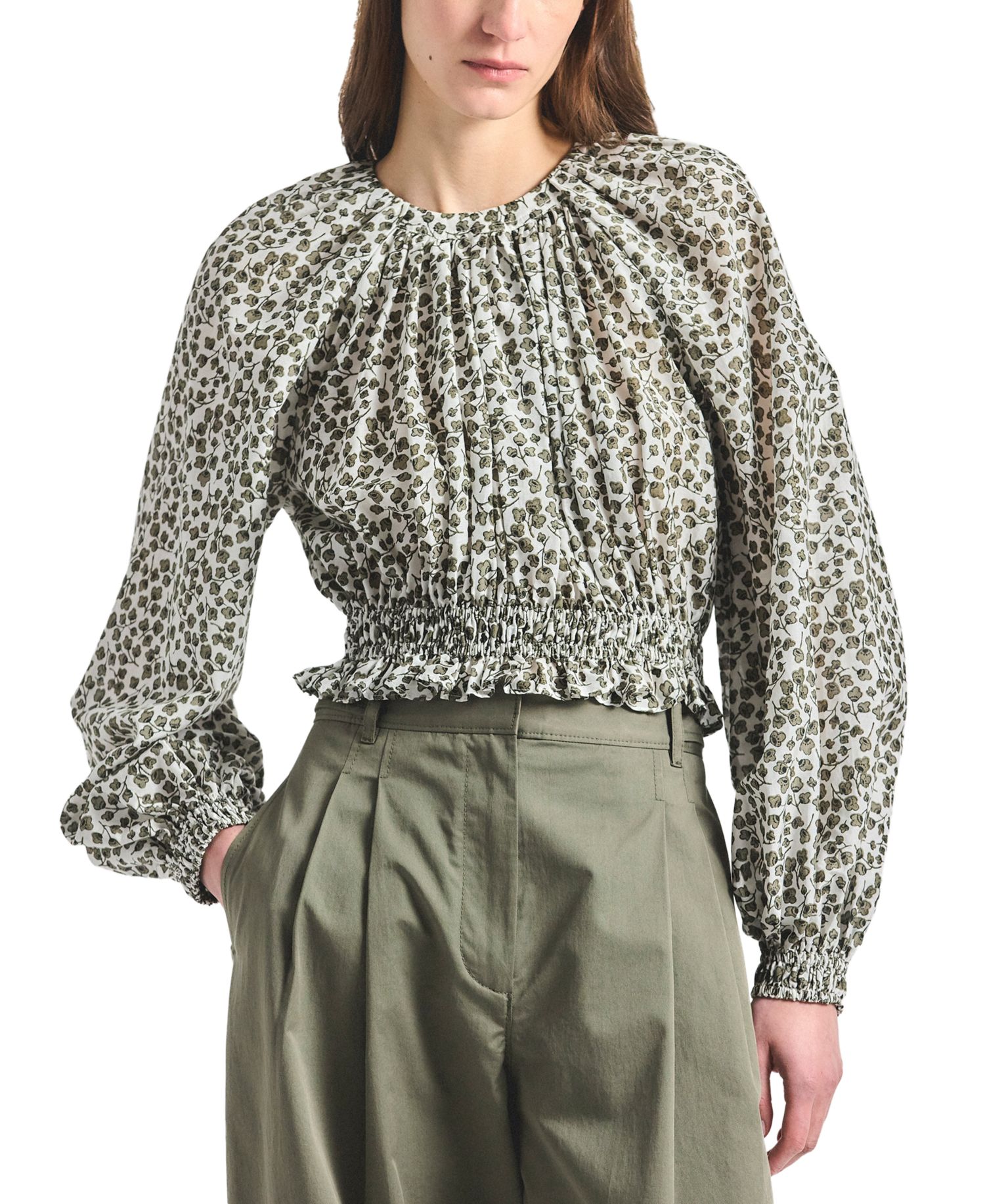 Women's Charlee Mini Clover Print Gathered Blouse