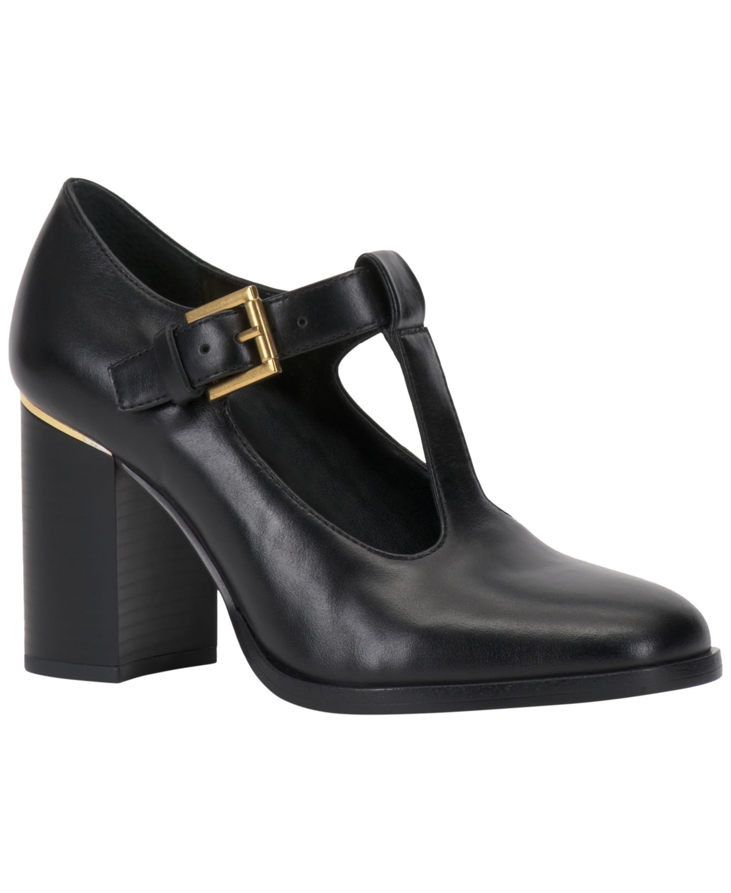 Женские туфли Vince Camuto Micha T-Strap Mary Jane Pumps, цвет: Чёрный гладкий — фото 1