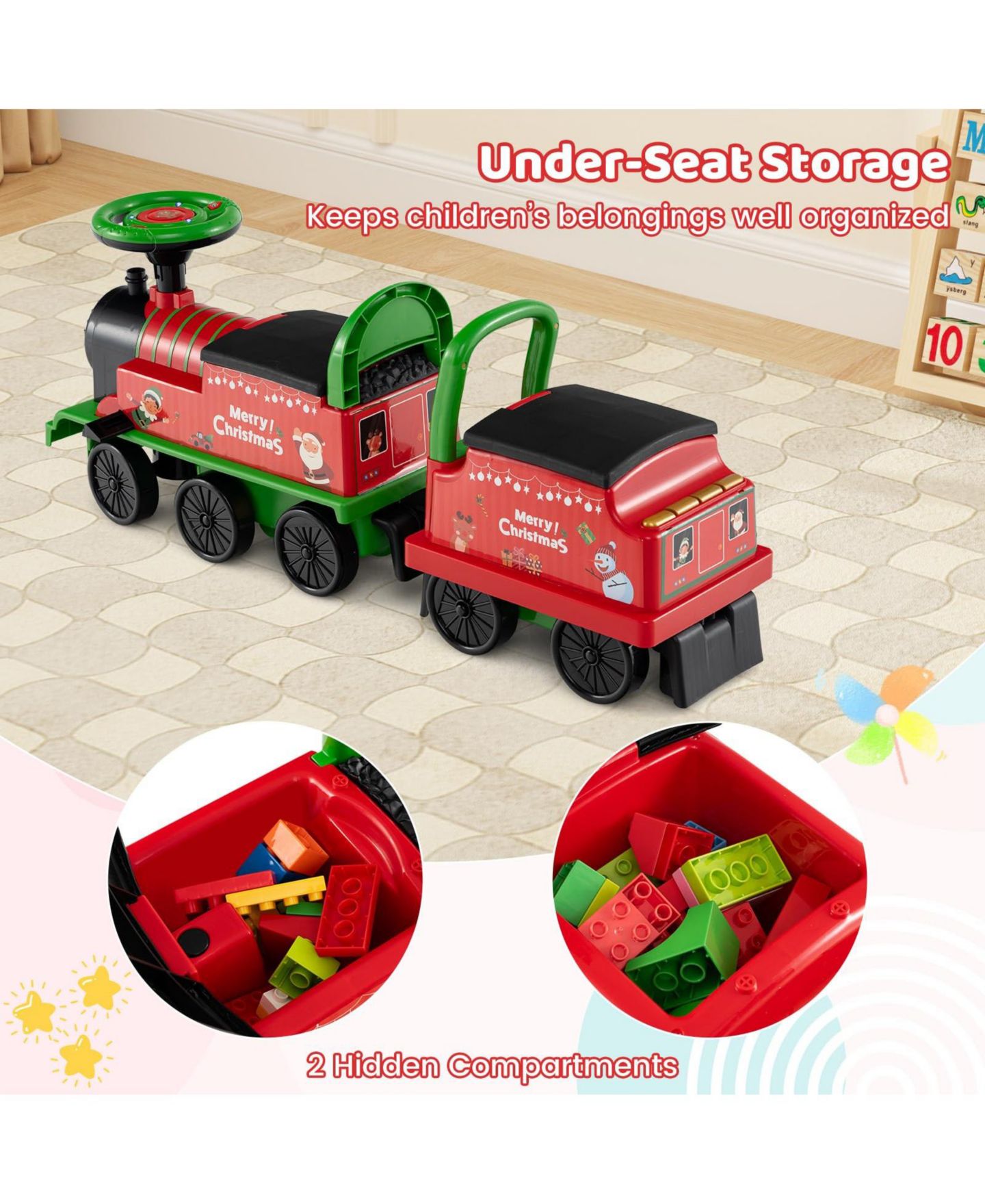 Детская игрушка Mecale 6V Ride on Train 2-Seater with Flashing LED Lights, Ages 18 Months+, цвет: Зелёный — фото 7