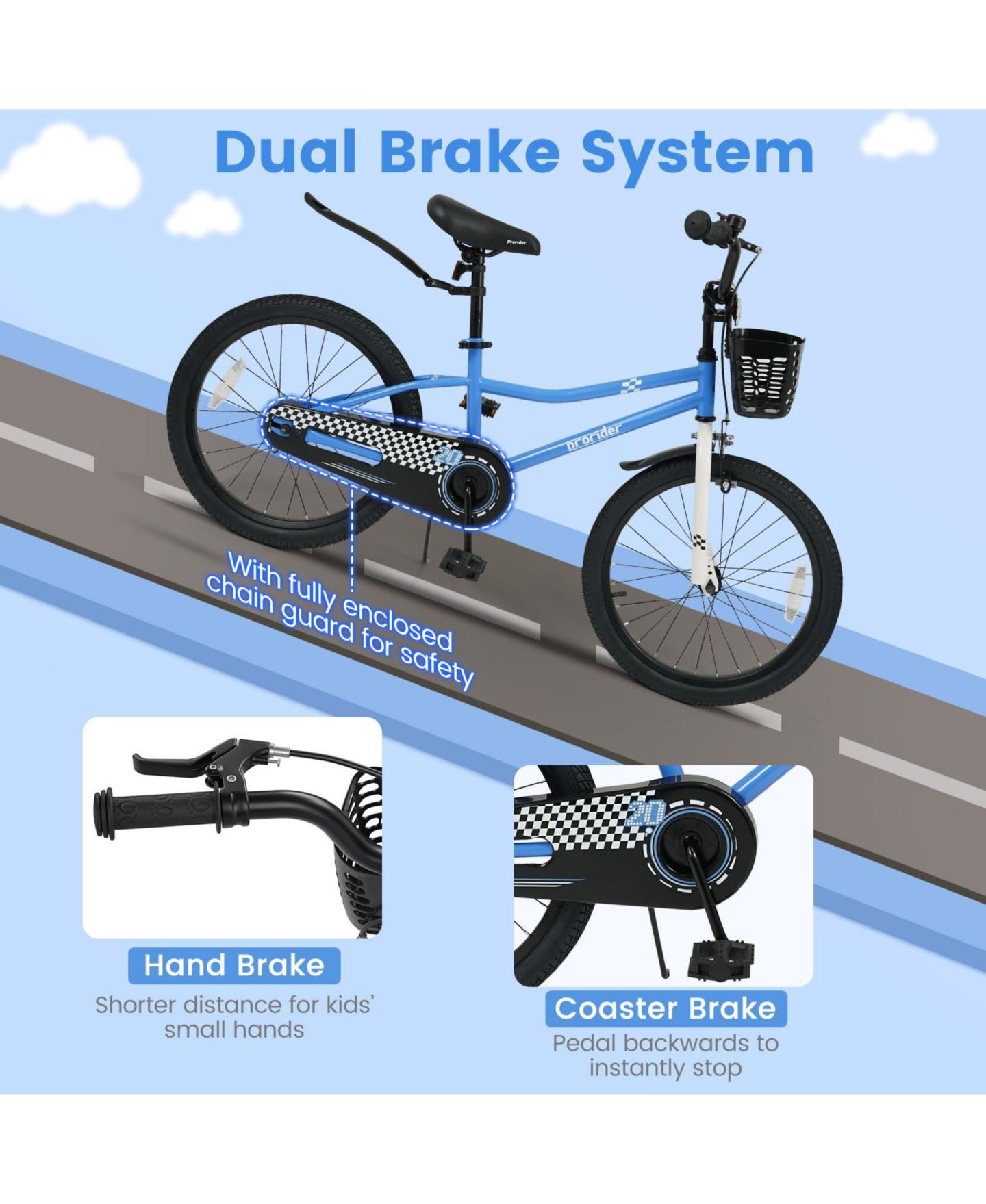 Детская игрушка Mecale 20 Inch Adjustable Kids Bike with Coaster Brake and Storage Basket, Ages 8+, цвет: Синий — фото 5