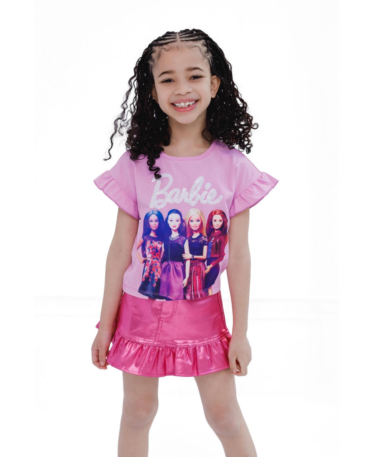 Barbie Toddler Girls 2T- 4T Sequin T-Shirt and Metallic Skirt Set