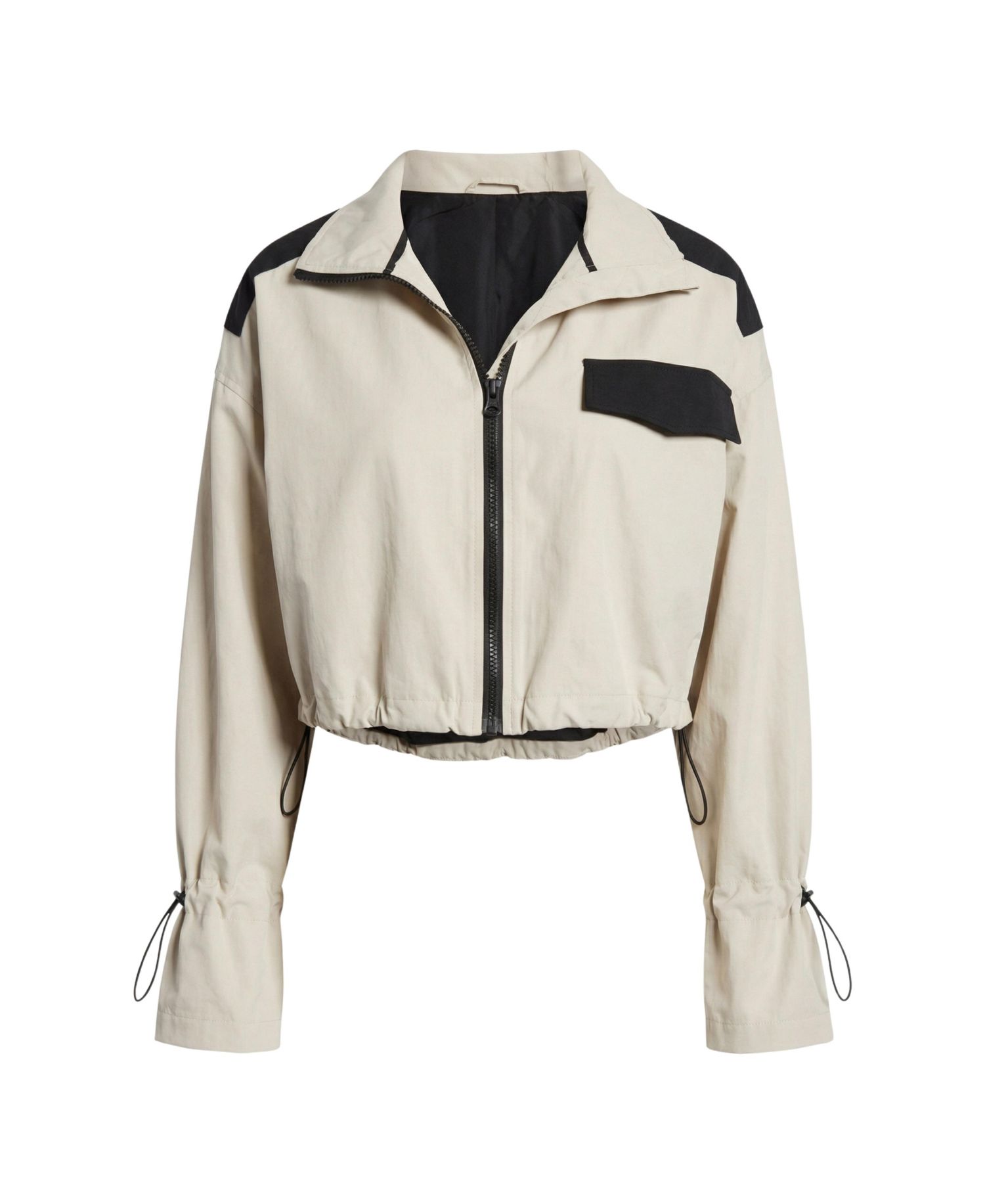 Women's Cropped Zip-Front Contrast-Pocket Jacket