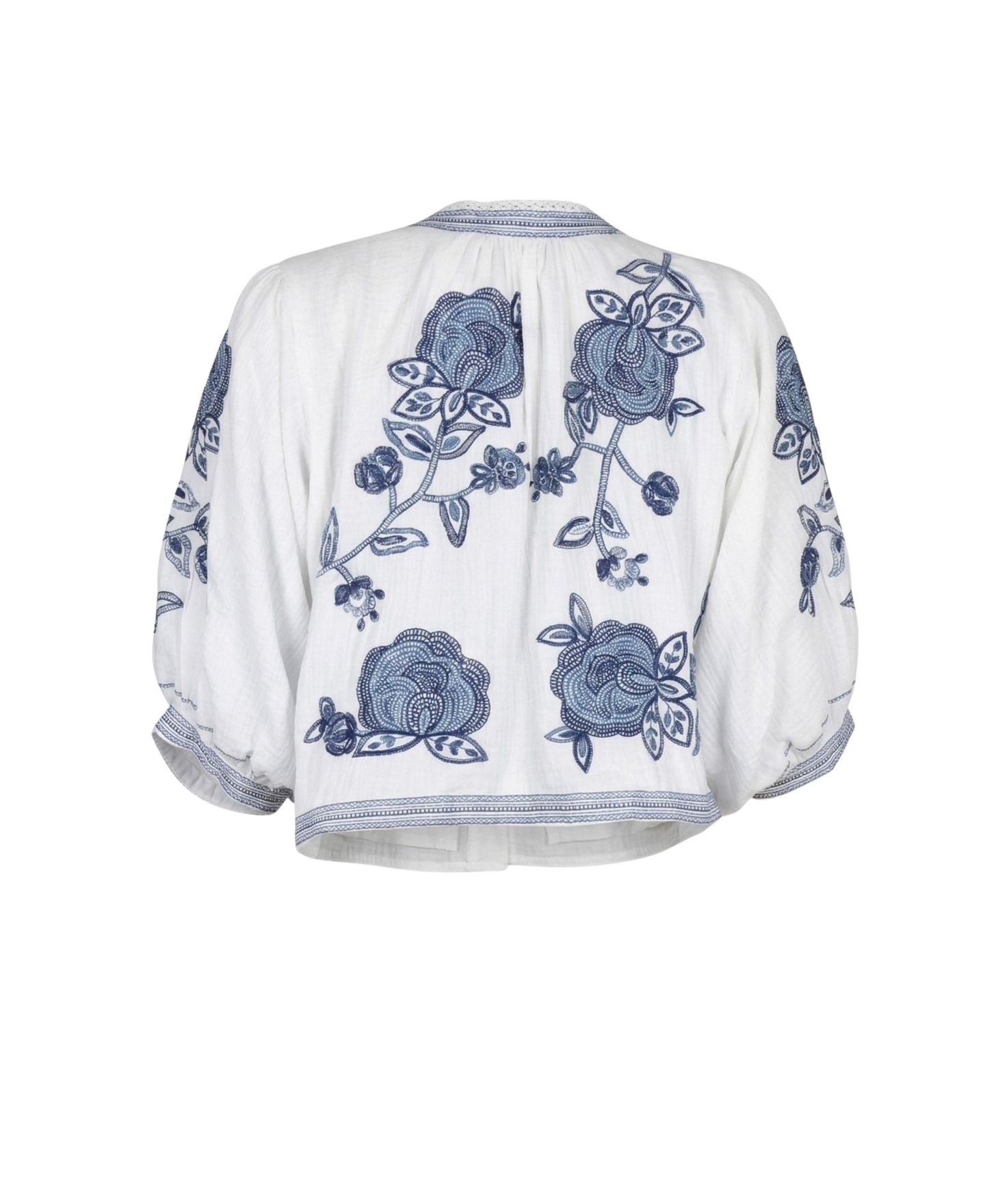 Женская куртка Modenaire Floral Embroidered Cropped Jacket, цвет: Белый / Синий — фото 7