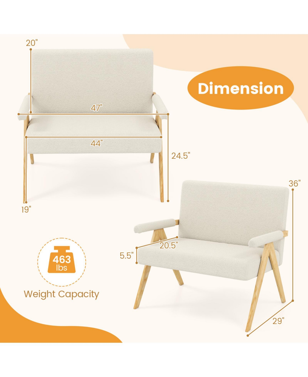 Slickblue Compact Loveseat Sofa with Armrests and Wood Legs for Home Seating