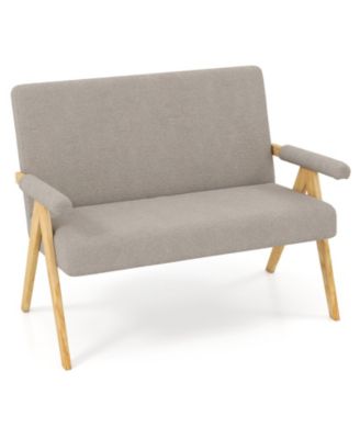 Compact Loveseat Sofa with Armrests and Wood Legs for Home Seating