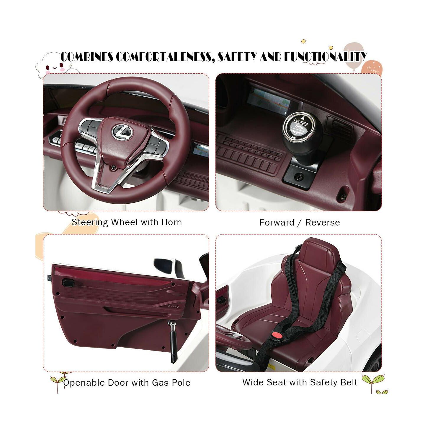 Детская игрушка Mecale Lexus LC500 Licensed Remote Control Electric Ride-On Car, 1-Seat, Ages 3+, цвет: Белый — фото 7