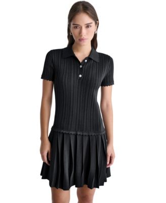 Women's Short-Sleeve Pleated Drop-Waist Sweater Dress