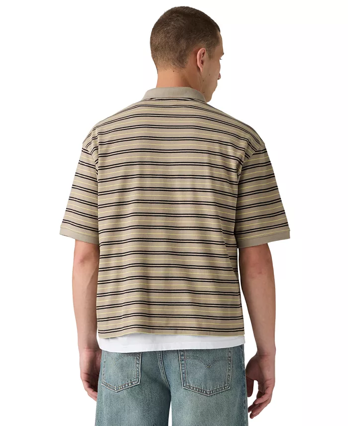 Men's Striped Pattern Boxy Polo Shirt - thumbnail 3