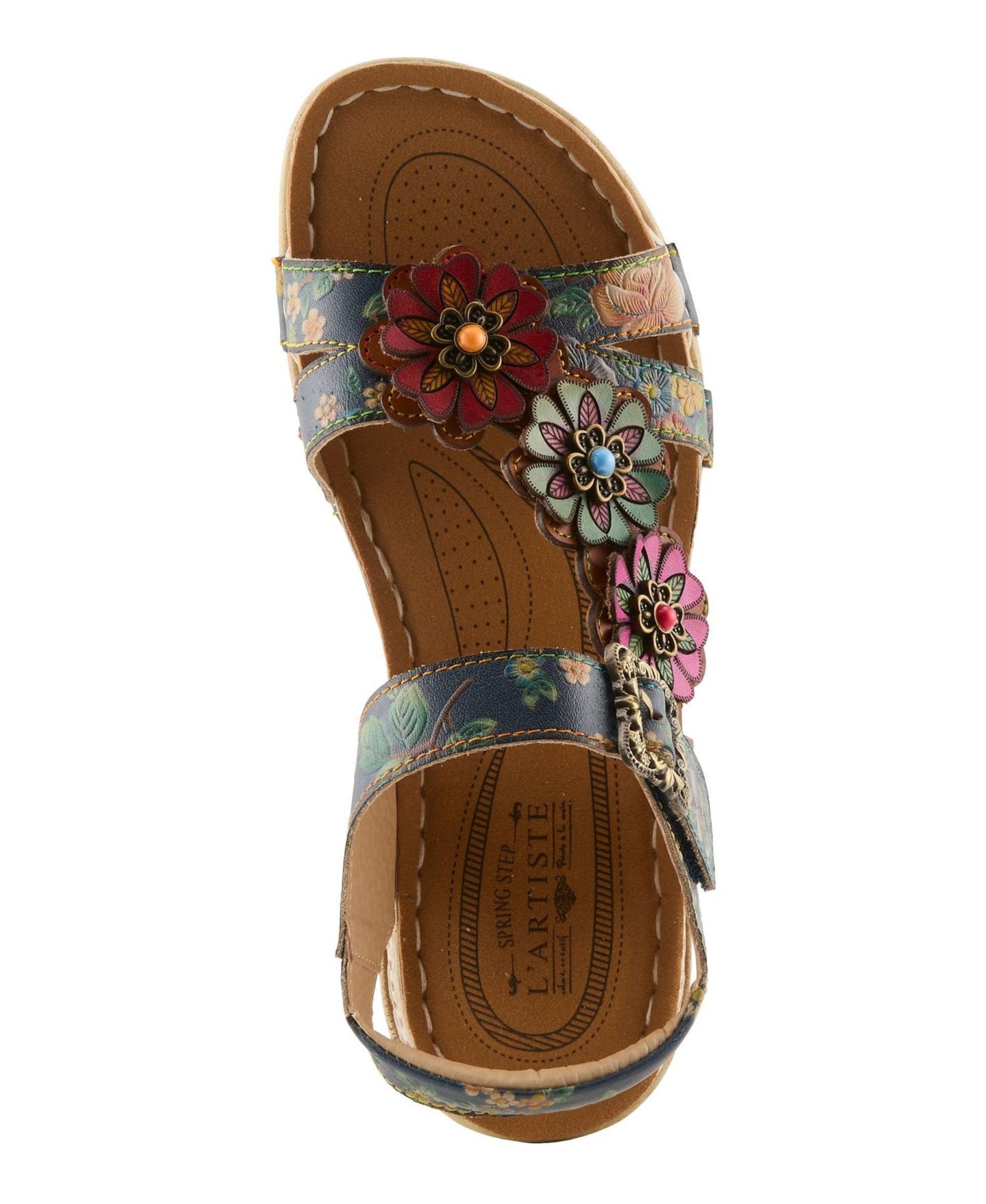 Женские сандалии L'Artiste Offcenter Ankle Strap Sandal with Painted Vamp, цвет: Тёмно-синий разноцветный — фото 3